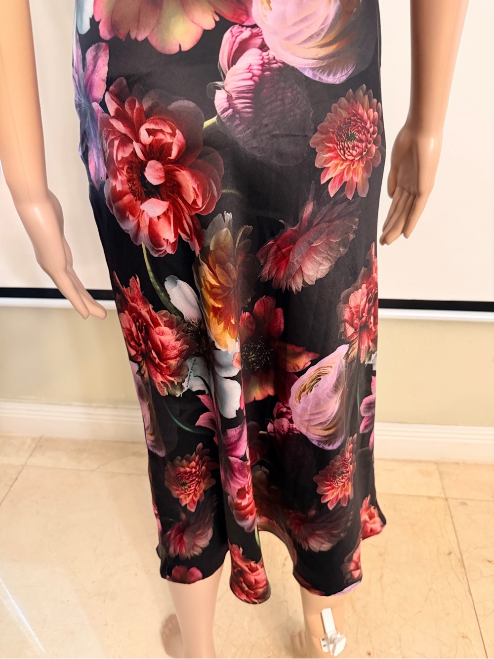 Black all saints Floral Slip Midi Dress with Red & Pink Blooms - Picture 9 of 9